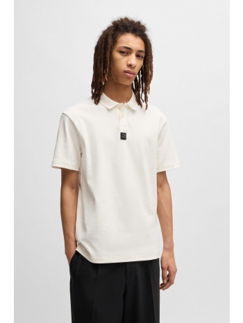 hugo boss ανδρική μπλούζα πόλο μονόχρωμη με logo patch