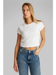 calvin klein jeans γυναικείο t-shirt cropped με λογότυπο - lv047ab802 λευκό