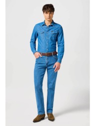 wrangler® ανδρικό τζιν παντελόνι πεντάτσεπο με logo patch `texas` regular fit - 112358204 denim blue