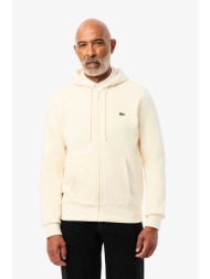 lacoste ανδρική ζακέτα φούτερ με κουκούλα και κεντημένο λογότυπο classic fit - sh9626 εκρού