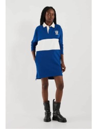 guess γυναικείο φόρεμα mini πόλο με ριγέ print - w5yk47kcps1 λευκό - μπλε