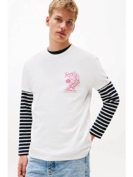 tommy jeans ανδρικό t-shirt με print regular fit - dm0dm21829 εκρού