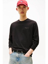 tommy jeans ανδρική μακρυμάνικη μπλούζα με λογότυπο slim fit - dm0dm21594 μαύρο