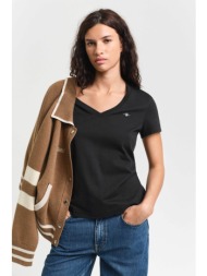 gant γυναικείο t-shirt μονόχρωμο με v και κεντημένο λογότυπο regular fit - 4200750 μαύρο