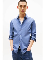 tommy jeans ανδρικό πουκάμισο μονόχρωμο stretch slim fit - dm0dm04405 μπλε