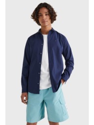 tommy jeans ανδρικό πουκάμισο μονόχρωμο stretch slim fit - dm0dm04405 μπλε σκούρο