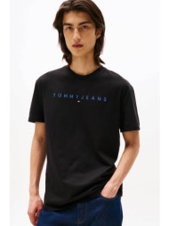 tommy jeans ανδρικό t-shirt με λογότυπο regular fit - dm0dm20744 μαύρο