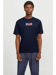 jack & jones ανδρικό t-shirt μονόχρωμο με logo print relaxed fit - 12268415 σκούρο μπλε