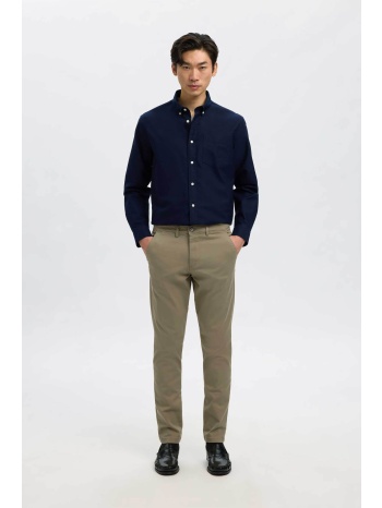 selected ανδρικό παντελόνι chino μονόχρωμο slim fit 
