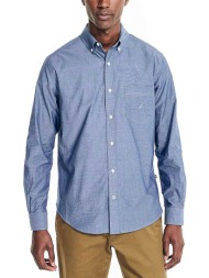 nautica ανδρικό πουκάμισο button down με τσέπη και κεντημένο λογότυπο classic fit - w45126 μπλε