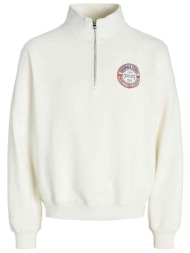 jack & jones ανδρική μπλούζα φούτερ με φερμουάρ ribbed - 12284029 εκρού