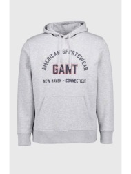 gant ανδρική μπλούζα φούτερ με κουκούλα και graphic logo regular fit - 2067090 γκρι