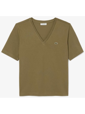 lacoste γυναικείο t-shirt με κεντημένο λογότυπο και v