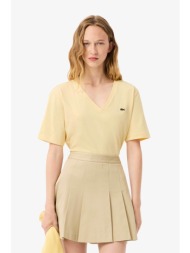 lacoste γυναικείο t-shirt με κεντημένο λογότυπο και v λαιμόκοψη relaxed fit - tf7300 κίτρινο ώχρα
