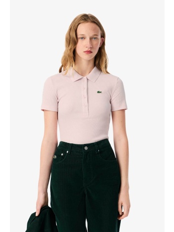 lacoste γυναικεία μπλούζα πόλο ribbed με κεντημένο λογότυπο