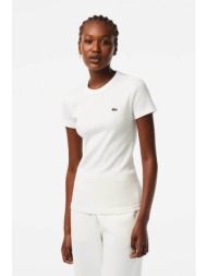 lacoste γυναικείο t-shirt ribbed με κεντημένο λογότυπο slim fit - tf5538 λευκό