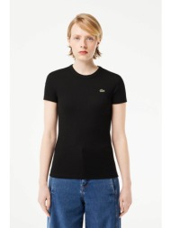 lacoste γυναικείο t-shirt ribbed με κεντημένο λογότυπο slim fit - tf5538 μαύρο