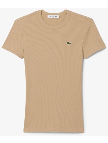 lacoste γυναικείο t-shirt ribbed με κεντημένο λογότυπο slim