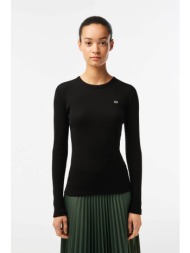 lacoste γυναικεία μπλούζα ribbed με κεντημένο λογότυπο slim fit - tf1692 μαύρο