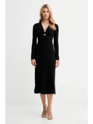 twinset γυναικείο midi φόρεμα με μεταλλικό λογότυπο στο στήθος - 252tp3140 μαύρο