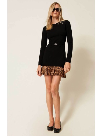 twinset γυναικείο mini φόρεμα πλεκτό με animal print