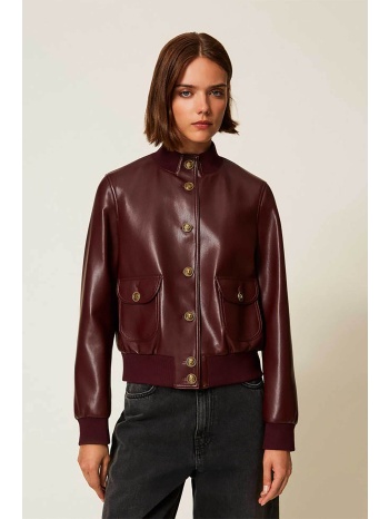 twinset γυναικείο faux leather jacket με κουμπιά 