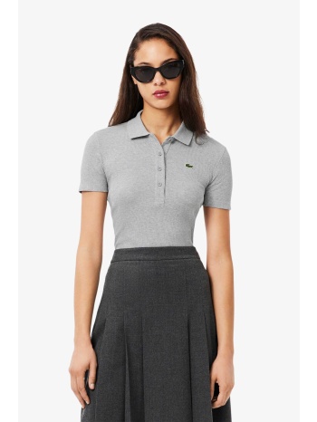 lacoste γυναικεία μπλούζα πόλο ribbed με κεντημένο λογότυπο