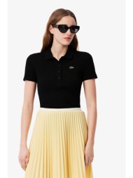 lacoste γυναικεία μπλούζα πόλο ribbed με κεντημένο λογότυπο slim fit - df5377 μαύρο