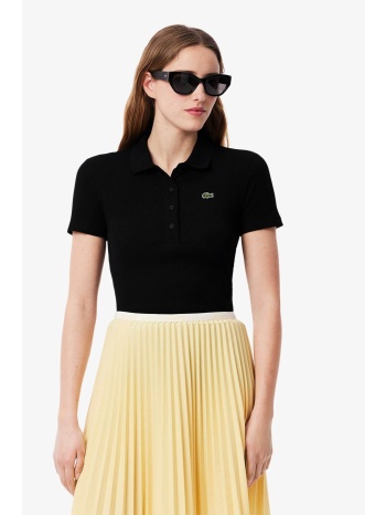 lacoste γυναικεία μπλούζα πόλο ribbed με κεντημένο λογότυπο