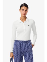 lacoste γυναικεία μπλούζα πόλο πικέ μακρυμάνικη με κεντημένο λογότυπο slim fit - df5281-00 λευκό