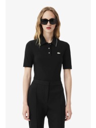 lacoste γυναικεία μπλούζα πόλο κοντομάνικη με διακοσμητικά στρας slim fit - df6262-00 μαύρο