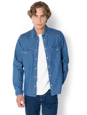 the bostonians ανδρικό denim πουκάμισο με τσέπες regular