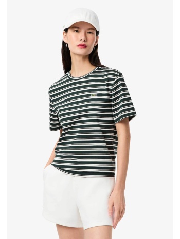lacoste γυναικείο t-shirt με ριγέ σχέδιο και κεντημένο