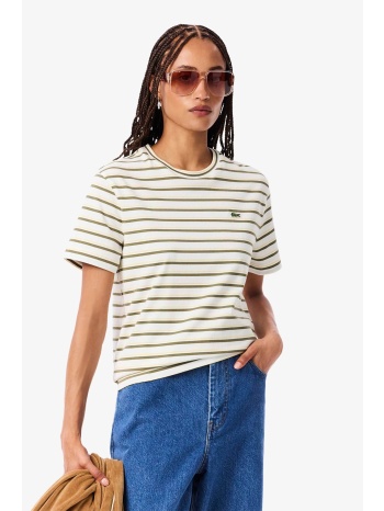 lacoste γυναικείο t-shirt με ριγέ σχέδιο και κεντημένο