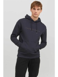 jack & jones ανδρική μπλούζα φούτερ με logo print και κουκούλα - 12233972 σκούρο μπλε