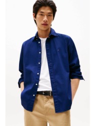 tommy hilfiger ανδρικό πουκάμισο μονόχρωμο με λογότυπο regular fit - mw0mw37550 μπλε σκούρο