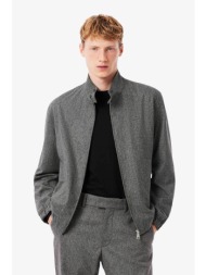 lacoste ανδρικό μάλλινο jacket με σχέδιο ψαροκόκαλο και ψηλό λαιμό - bh5526-00 γκρι