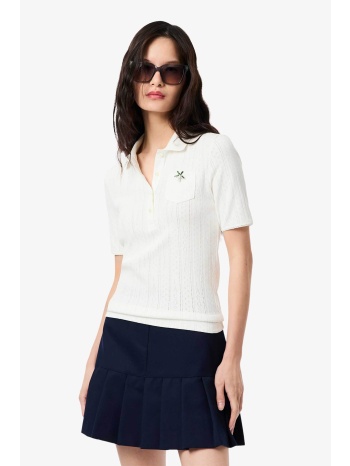 lacoste γυναικεία πλεκτή μπλούζα πόλο με διάτρητο κεντητό