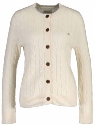 gant γυναικεία μάλλινη ζακέτα με cable knit pattern και κεντημένο λογότυπο regular fit - 4805349 κρέ