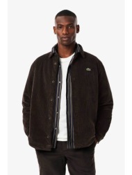 lacoste ανδρικό κοτλέ overshirt με κεντημένο λογότυπο oversized fit - ch3512-00 καφέ σκούρο