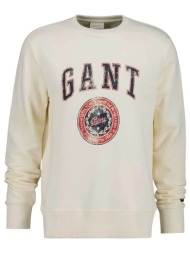 gant ανδρική μπλούζα φούτερ με graphic logo print regular fit - 2067060 κρέμ