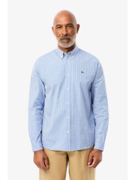 lacoste ανδρικό πουκάμισο button down με ψιλό καρό σχέδιο και κεντημένο λογότυπο regular fit - ch293