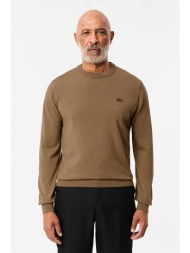 lacoste ανδρική μάλλινη μπλούζα με κεντημένο λογότυπο regular fit - ah1969 καφέ