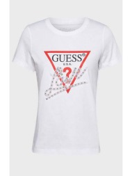 guess γυναικείο t-shirt με ανάγλυφο λογότυπο και lettering regular fit - w5yi40i3z14 λευκό
