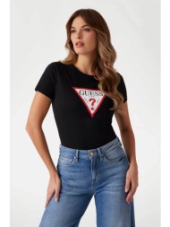guess γυναικείο βαμβακερό t-shirt με τριγωνικό λογότυπο μπροστά - w1yi1bi3z14 μαύρο