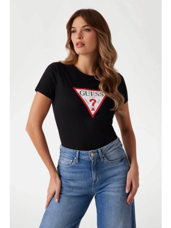 guess γυναικείο βαμβακερό t-shirt με τριγωνικό λογότυπο
