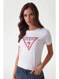 guess γυναικείο βαμβακερό t-shirt με τριγωνικό λογότυπο μπροστά - w1yi1bi3z14 λευκό