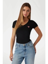 guess γυναικείο βαμβακερό t-shirt μονόχρωμο με τριγωνικό λογότυπο στο στήθος - w2yi45j1314 μαύρο