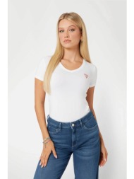 guess γυναικείο βαμβακερό t-shirt μονόχρωμο με τριγωνικό λογότυπο στο στήθος - w2yi45j1314 λευκό