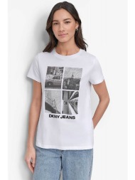 dkny γυναικείο t-shirt με λογότυπο και print μονόχρωμο - dj5t1526 λευκό